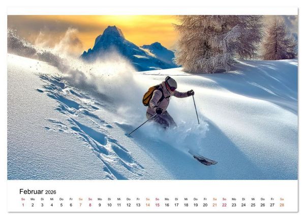 Produktbild: Skifahren - endlich Schnee (Wandkalender 2026 DIN A4 quer), CALVENDO Monatskalender