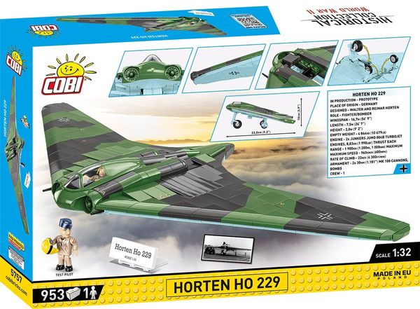 Produktbild: COBI Historical Collection 5757 - Horten HO 229, Nurfl&uuml;gel Flugzeug WWII, Bausatz 953 Klemmbausteine, 1 Figur