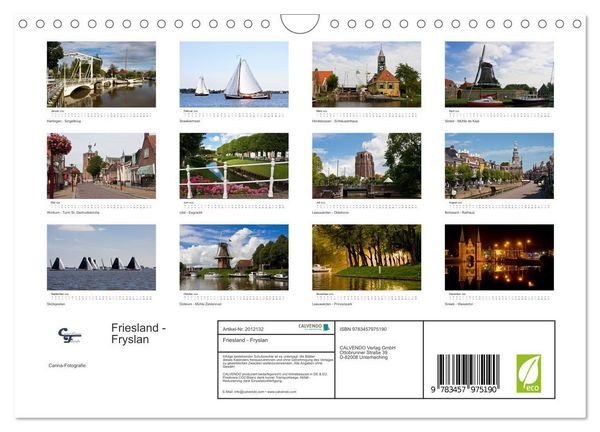 Produktbild: Friesland - Fryslan (Wandkalender 2026 DIN A4 quer), CALVENDO Monatskalender