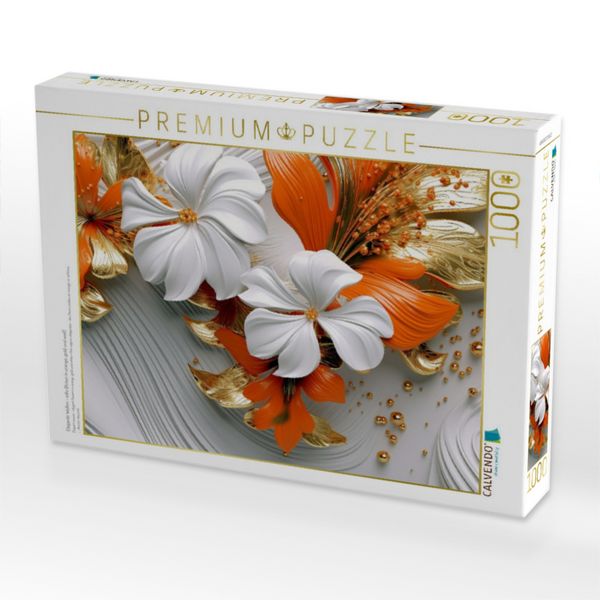 Produktbild: CALVENDO Puzzle Elegante Wellen - edle Bl&uuml;ten in orange, gold und wei&szlig; | 1000 Teile Lege-Gr&ouml;&szlig;e 64x48cm Foto-Puzzle f&uuml;r gl&uuml;ckliche Stunden