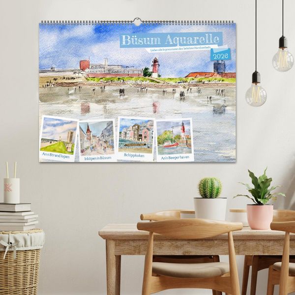 Produktbild: B&uuml;sum Aquarelle - Liebevolle Impressionen des beliebten Nordseebads (Wandkalender 2026 DIN A2 quer), CALVENDO Monatskalender