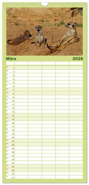 Produktbild: Familienplaner 2026 - Erdm&auml;nnchen mit 5 Spalten (Wandkalender, 21 x 45 cm) CALVENDO