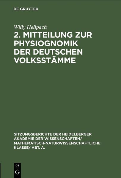 Produktbild: 2. Mitteilung zur Physiognomik der deutschen Volksst&auml;mme