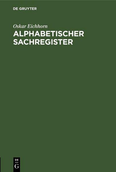 Produktbild: Alphabetischer Sachregister