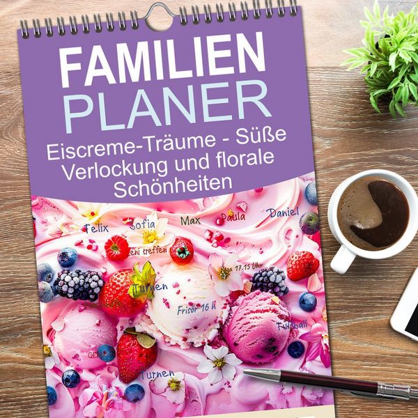 Produktbild: Familienplaner 2026 - Eiscreme-Tr&auml;ume - S&uuml;&szlig;e Verlockung und florale Sch&ouml;nheiten mit 5 Spalten (Wandkalender, 21 x 45 cm) CALVENDO