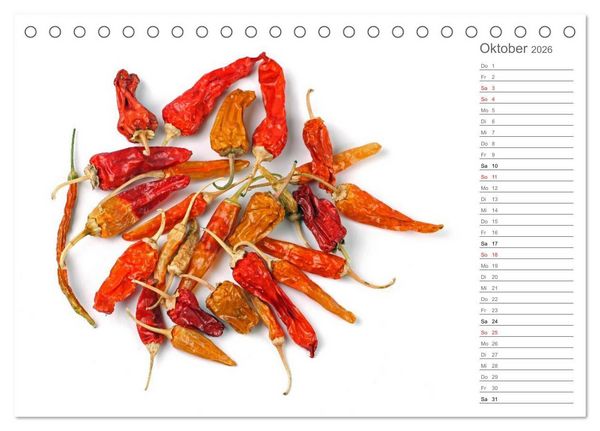 Produktbild: Echt scharf - Der Chili-K&uuml;chen-Planer (Tischkalender 2026 DIN A5 quer), CALVENDO Monatskalender
