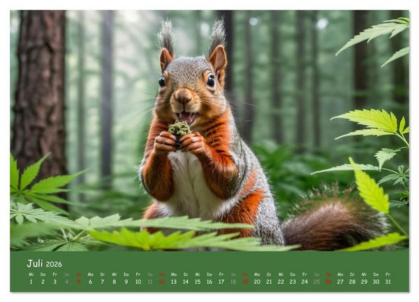 Produktbild: Tiere auf Gras - Der verr&uuml;ckte Cannabis-Kalender voller bekiffter Tiere (Wandkalender 2026 DIN A3 quer), CALVENDO Monatskalender