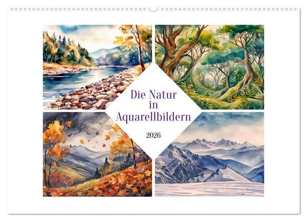 Produktbild: Die Natur in Aquarellbildern (Wandkalender 2026 DIN A2 quer), CALVENDO Monatskalender