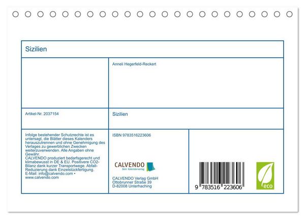 Produktbild: Sizilien (Tischkalender 2026 DIN A5 quer), CALVENDO Monatskalender