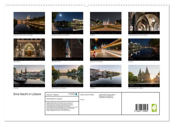 Produktbild: Eine Nacht in L&uuml;beck (hochwertiger Premium Wandkalender 2026 DIN A2 quer), Kunstdruck in Hochglanz