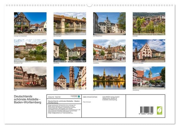 Produktbild: Deutschlands sch&ouml;nste Altst&auml;dte - Baden-W&uuml;rttemberg (hochwertiger Premium Wandkalender 2026 DIN A2 quer), Kunstdruck in Hochglanz