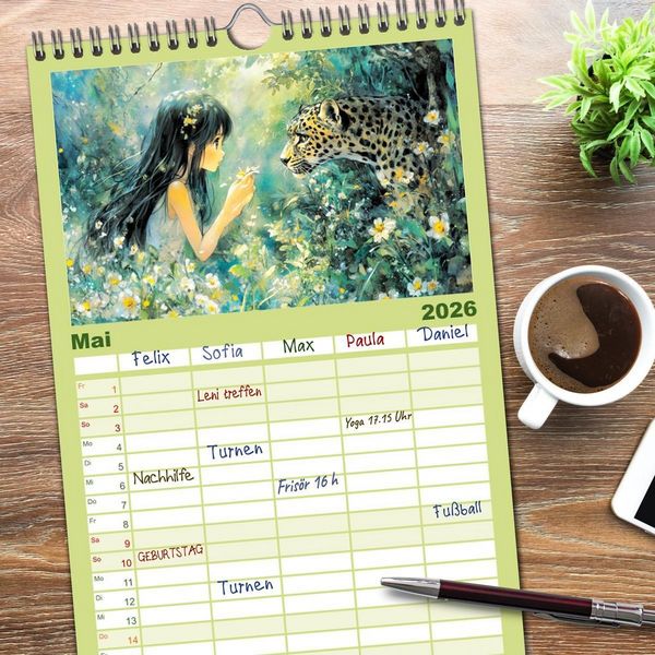Produktbild: Familienplaner 2026 - Traumwelten. Mangas mit magischen Begegnungen mit 5 Spalten (Wandkalender, 21 x 45 cm) CALVENDO