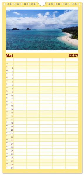 Produktbild: Familienplaner 2027 - Hawaii - Eindr&uuml;cke von Big Island, Kauai & Oahu mit 5 Spalten (Wandkalender, 21 x 45 cm) CALVENDO