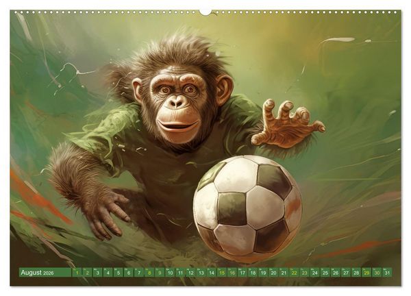 Produktbild: Fu&szlig;ballfieber bei den Babyaffen (hochwertiger Premium Wandkalender 2026 DIN A2 quer), Kunstdruck in Hochglanz