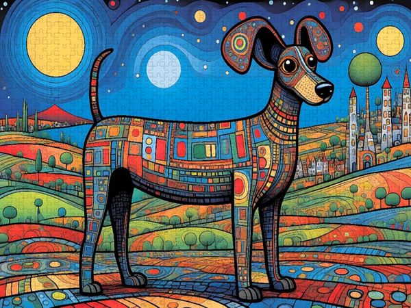 Produktbild: CALVENDO Puzzle Bunter Hund - das perfekte Gl&uuml;ck auf vier Pfoten | 1000 Teile Lege-Gr&ouml;&szlig;e 64x48cm Foto-Puzzle f&uuml;r gl&uuml;ckliche Stunden