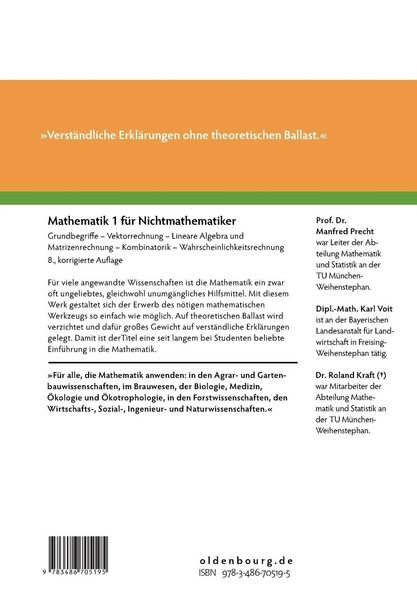 Produktbild: Mathematik 1 f&uuml;r Nichtmathematiker