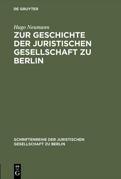 Produktbild: Zur Geschichte der Juristischen Gesellschaft zu Berlin