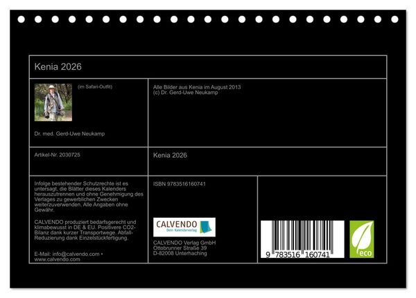Produktbild: Kenia 2026 (Tischkalender 2026 DIN A5 quer), CALVENDO Monatskalender