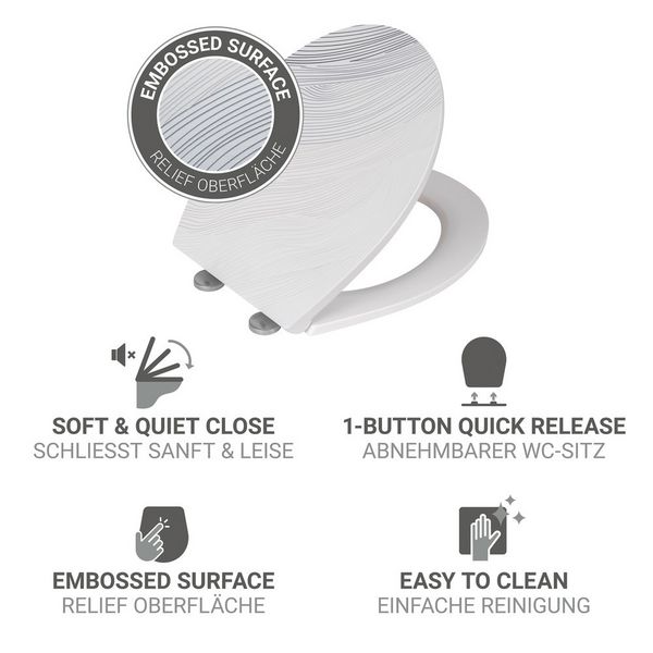 Produktbild: WC-Sitz Mod. Menin, mehrfarbig, Duroplast, Edelstahl, 38x44,5 cm, easy-close Absenkautomatik