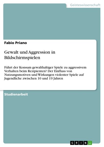 Produktbild: Gewalt und Aggression in Bildschirmspielen