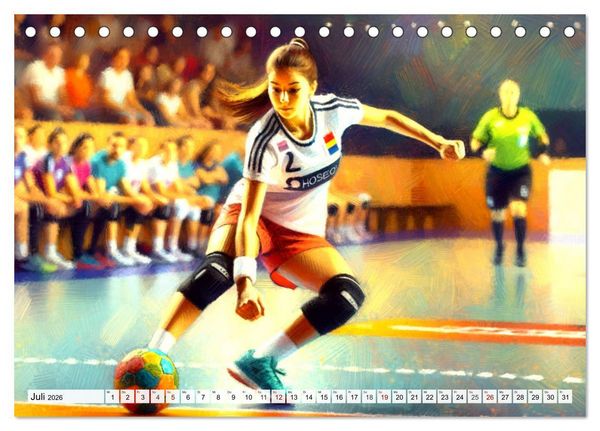 Produktbild: Handball Impressionismus, K&uuml;nstlerische Handballaktionen im KI-Pinselstrich (Tischkalender 2026 DIN A5 quer), CALVENDO Monatskalender