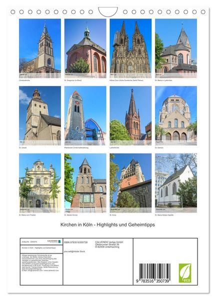 Produktbild: Kirchen in K&ouml;ln - Highlights und Geheimtipps (Wandkalender 2026 DIN A4 hoch), CALVENDO Monatskalender