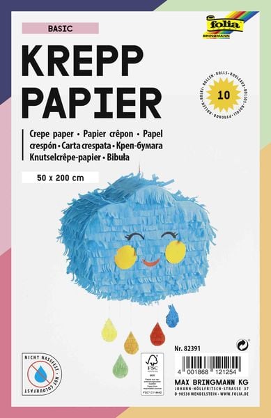 Folia Krepppapier-Rollen BASIC, 50x200cm, 10 Rollen farbig sortiert