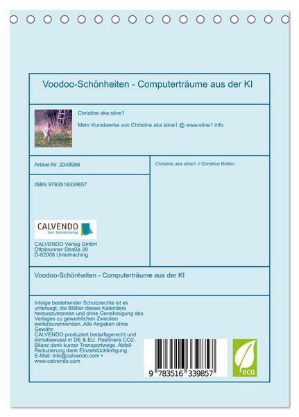 Produktbild: Voodoo-Sch&ouml;nheiten - Computertr&auml;ume aus der KI (Tischkalender 2026 DIN A5 hoch), CALVENDO Monatskalender