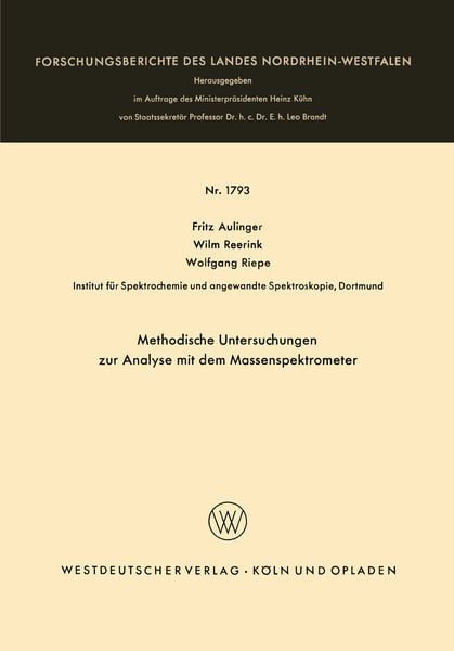 Produktbild: Methodische Untersuchungen zur Analyse mit dem Massenspektrometer