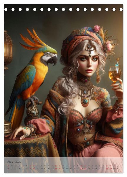Produktbild: Eleganz der Exotik - Femme Fatale im Boh&egrave;me-Chic mit tierischen Begleitern (Tischkalender 2026 DIN A5 hoch), CALVENDO Monatskalender