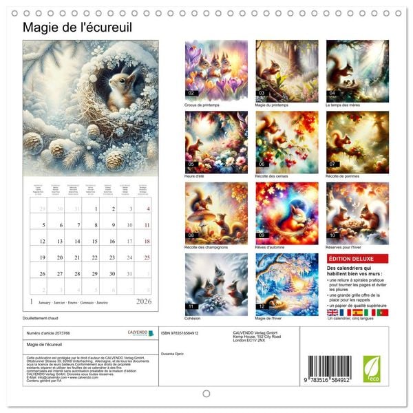 Produktbild: Magie de l'&eacute;cureuil (Calendrier mural carr&eacute; 2026 30x30 cm) Calendrier double avec une page pour vos prises de notes