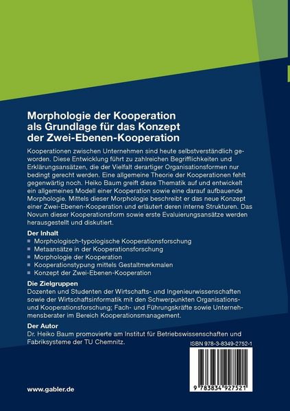 Produktbild: Morphologie der Kooperation als Grundlage f&uuml;r das Konzept der Zwei-Ebenen-Kooperation