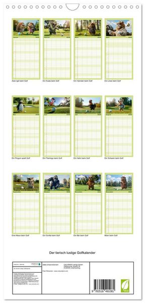 Produktbild: Familienplaner 2026 - Der tierisch lustige Golfkalender mit 5 Spalten (Wandkalender, 21 x 45 cm) CALVENDO