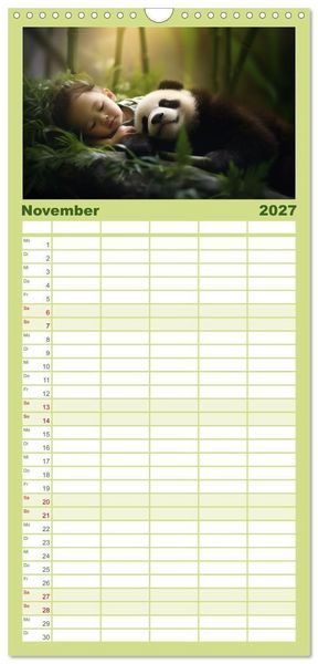 Produktbild: Familienplaner 2027 - Kleine Schlummerparade: Babys und ihre kuscheligen Tierfreunde mit 5 Spalten (Wandkalender, 21 x 45 cm) CALVENDO