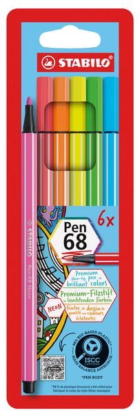 Produktbild: STABILO Premium-Filzstift -   Pen 68 - 6er Pack - 6 Neonfarben
