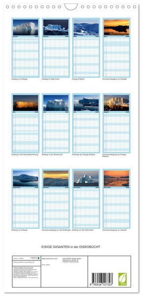 Produktbild: Familienplaner 2026 - EISIGE GIGANTEN in der DISKOBUCHT mit 5 Spalten (Wandkalender, 21 x 45 cm) CALVENDO
