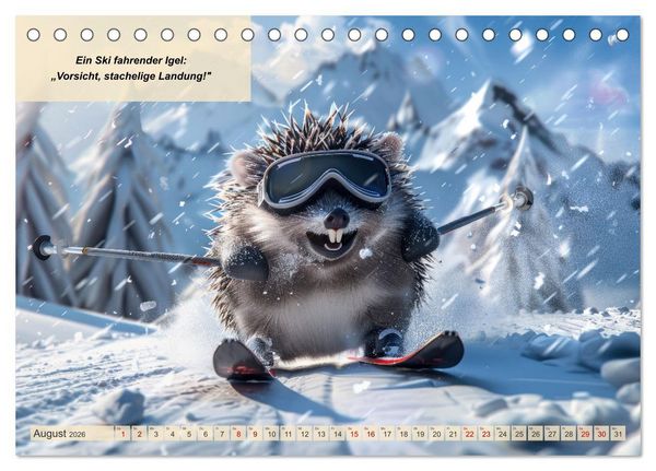 Produktbild: Tierisch lustige Skifahrer (Tischkalender 2026 DIN A5 quer), CALVENDO Monatskalender