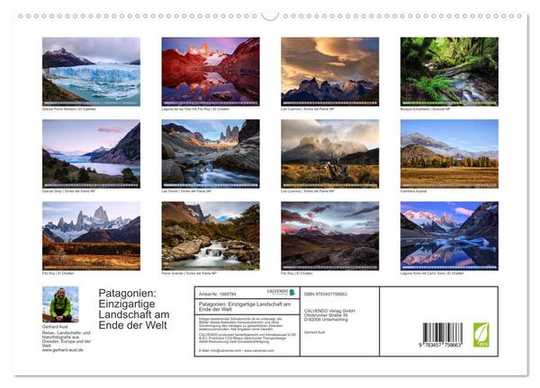 Produktbild: Patagonien: Einzigartige Landschaft am Ende der Welt (hochwertiger Premium Wandkalender 2026 DIN A2 quer), Kunstdruck in Hochglanz