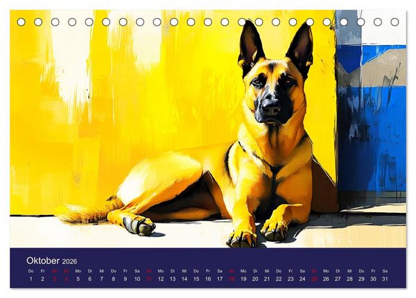 Produktbild: Loyaler Malinois. Belgische Sch&auml;ferhunde im Aquarell-Stil (Tischkalender 2026 DIN A5 quer), CALVENDO Monatskalender
