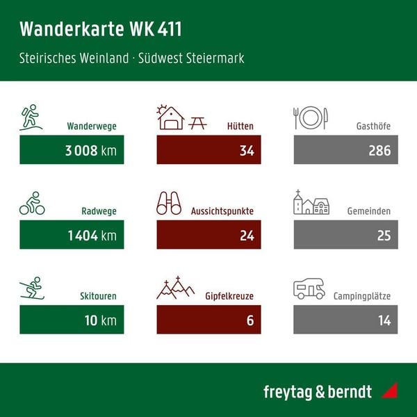 Produktbild: freytag & berndt Wanderkarte WK 411 Steirisches Weinland, S&uuml;dweststeiermark 1:50.000