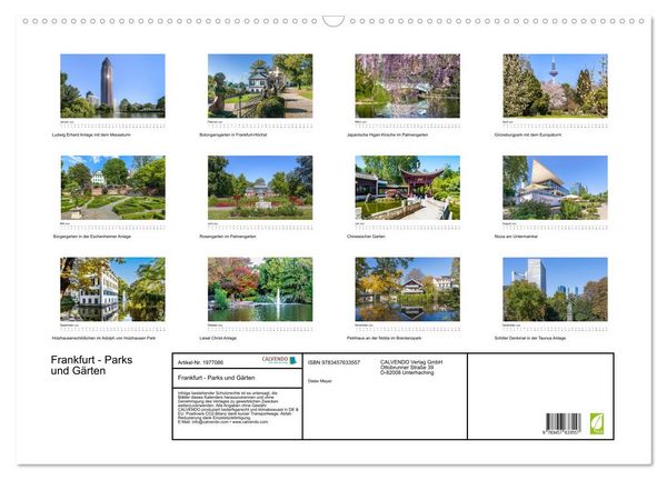 Produktbild: Frankfurt - Parks und G&auml;rten (Wandkalender 2026 DIN A2 quer), CALVENDO Monatskalender