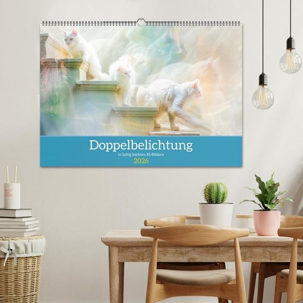 Produktbild: Doppelbelichtung in luftig leichten KI-Bildern (Wandkalender 2026 DIN A2 quer), CALVENDO Monatskalender