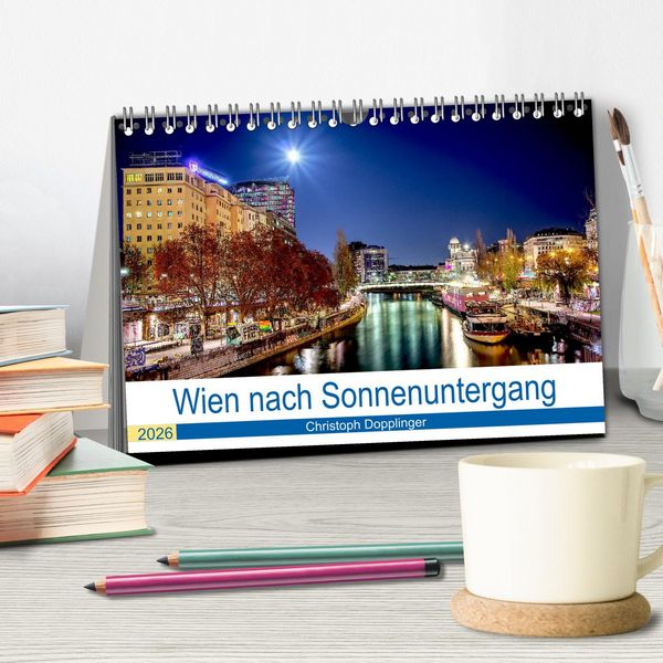 Produktbild: Wien nach Sonnenuntergang (Tischkalender 2026 DIN A5 quer), CALVENDO Monatskalender