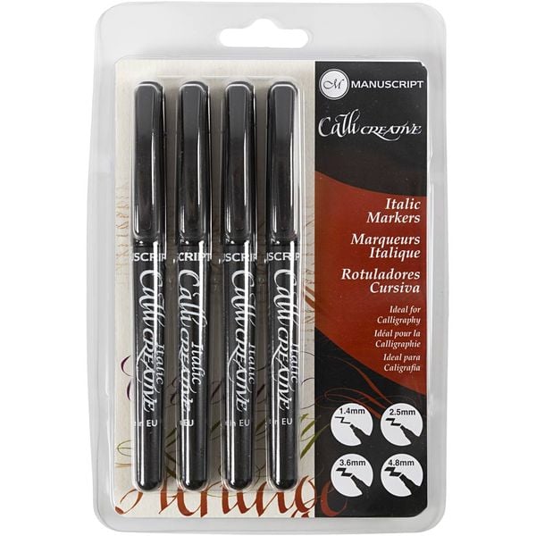 Produktbild: Creativ Company Kalligrafie-Marker, Strichst&auml;rke, 1,4+2,5+3,6+4,8 mm, Schwarz, 4 Stk