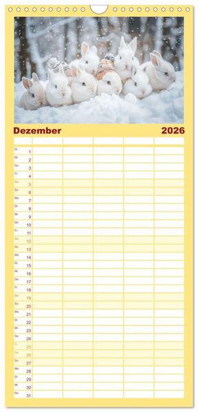 Produktbild: Familienplaner 2026 - Lustige Hasengeschichten mit 5 Spalten (Wandkalender, 21 x 45 cm) CALVENDO