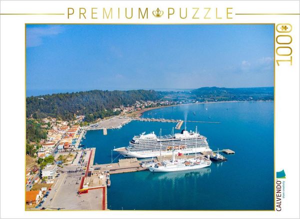 Produktbild: CALVENDO Puzzle Kreuzfahrtschiff im Hafen von Katakolon - Griechenland von oben | 1000 Teile Lege-Gr&ouml;&szlig;e 64x48cm Foto-Puzzle f&uuml;r gl&uuml;ckliche Stunden