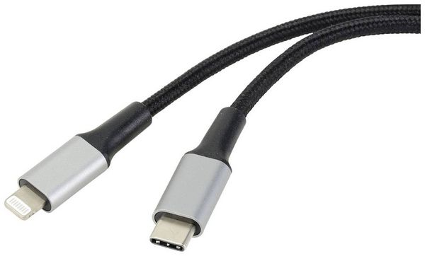 Renkforce USB-Kabel USB 2.0 USB-C Stecker, Apple Lightning Stecker 2.00m Schwarz Kabelmantel aus Recycling-Material, Extrem