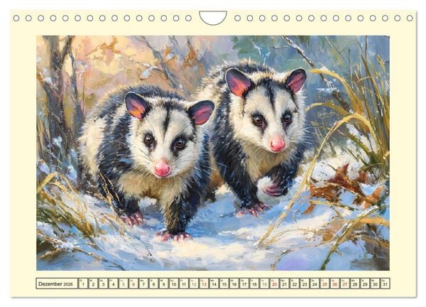 Produktbild: Opossums. Faszinierende Beutelratten in &Ouml;loptik (Wandkalender 2026 DIN A4 quer), CALVENDO Monatskalender