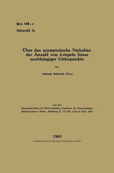 Produktbild: &Uuml;ber das asymptotische Verhalten der Anzahl von k-tupeln linear unabh&auml;ngiger Gitterpunkte