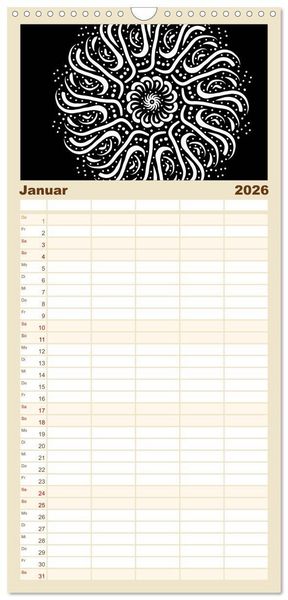 Produktbild: Familienplaner 2026 - Entspannung und Ruhe durch Mandalas mit 5 Spalten (Wandkalender, 21 x 45 cm) CALVENDO